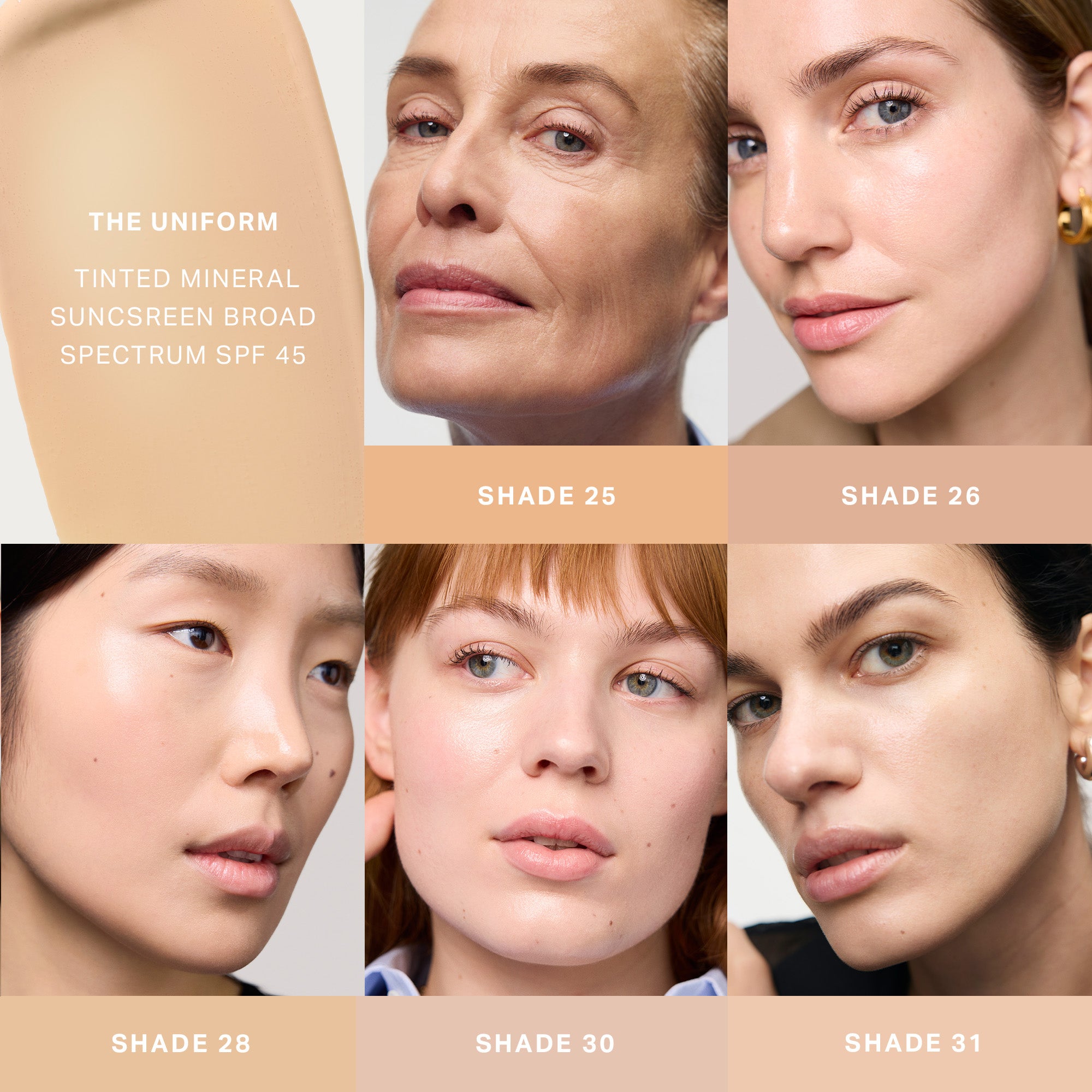 Master || The Uniform Tinted Mineral Sunscreen Broad Spectrum SPF 45. Shade  25, Shade 26, Shade 28, Shade 30, Shade 31.