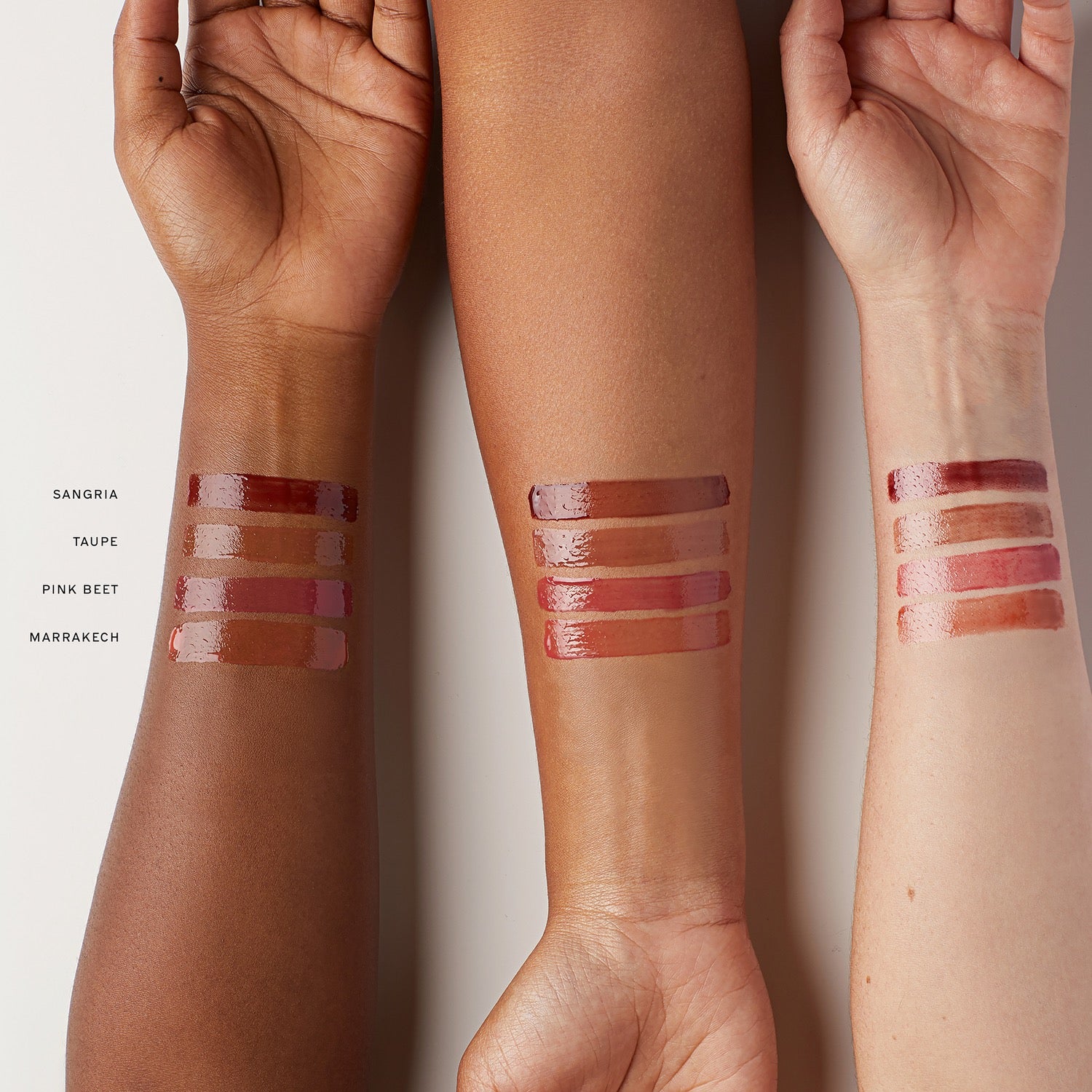 Taupe | | Swatch of Marrakech, Pink Beet, Taupe, Sangria on arms