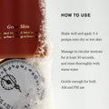 Master || How to use, shake well and apply 3-4 pumps onto dry or wet skin, massage in circular motions for at least 30 seconds, and rinse thoroughly with warm water, gentle enough for both AM and PM use Image of Great Skin Double Cleanse bottle on a stopwatch.